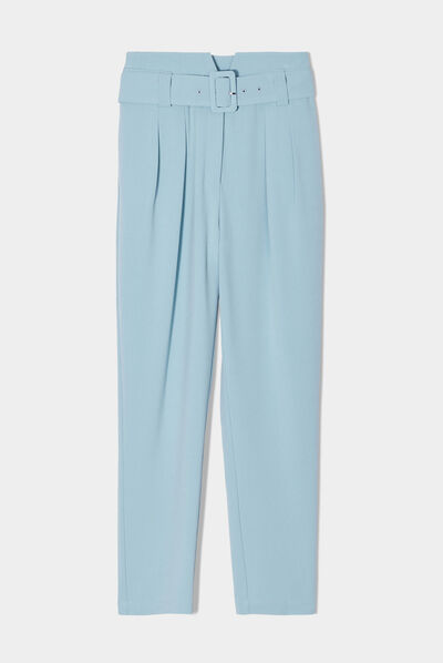 Pantalon cigarette ceinturé bleu gris femme