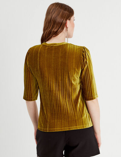 T-shirt velours plissé vert olive femme