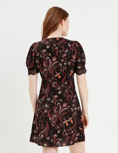 Robe évasée manches courtes noir femme