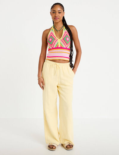 D&eacute;bardeur crochet cropped multicolore femme