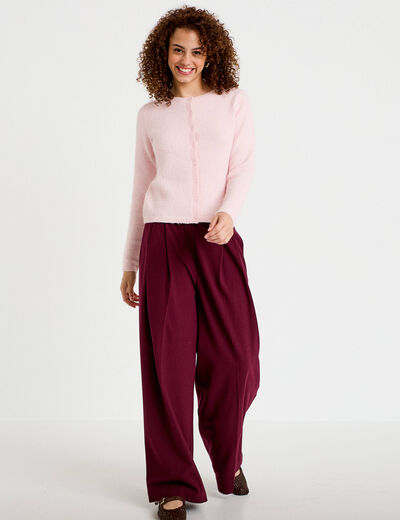 Gilet col rond manches longues rose clair femme