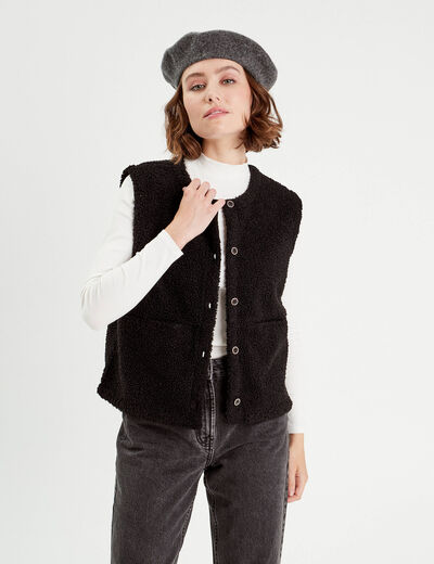 Gilet sans manches effet polaire noir femme