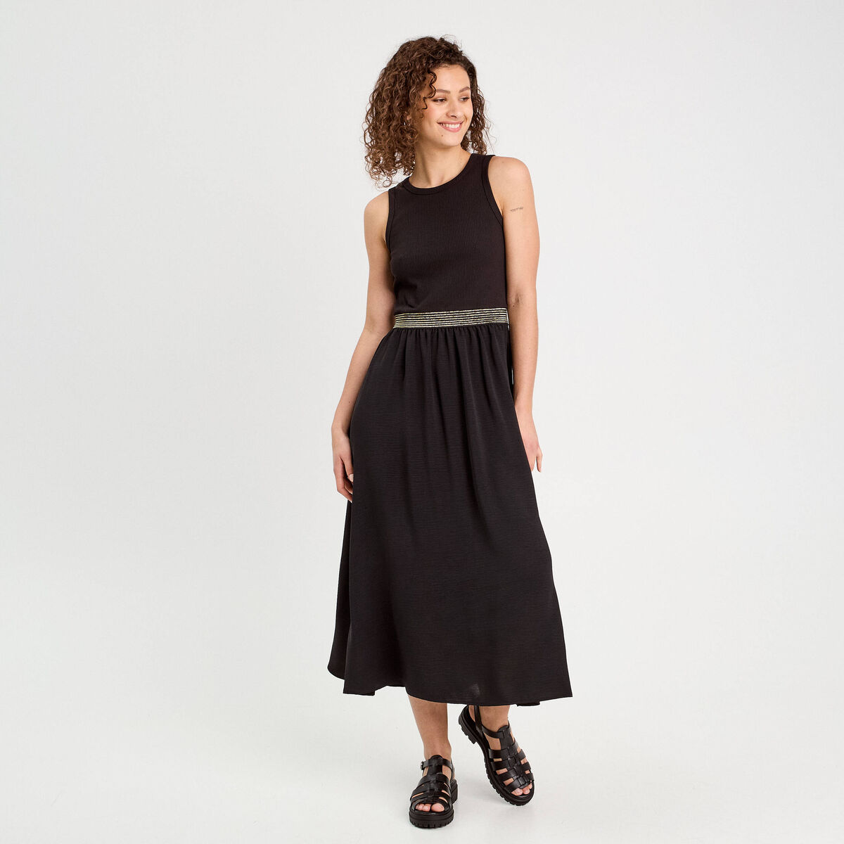 Robe longue effet 2-en-1 noir femme