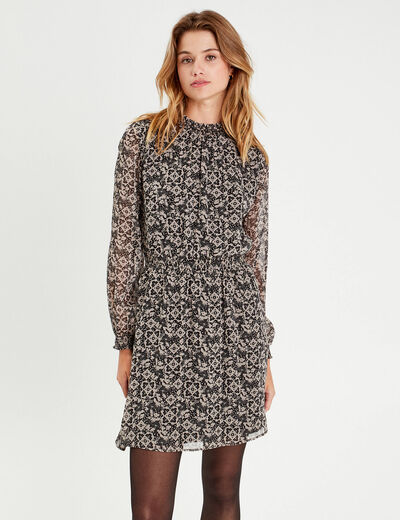 Robe évasée taille smockée noir femme