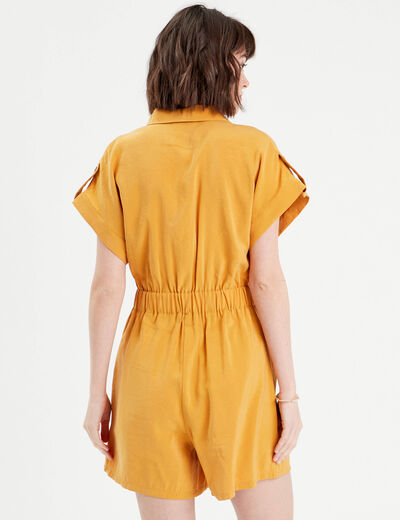 Combishort fluide boutonnée jaune moutarde femme