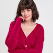 Gilet boutonn&eacute; avec col en V rose fushia femme