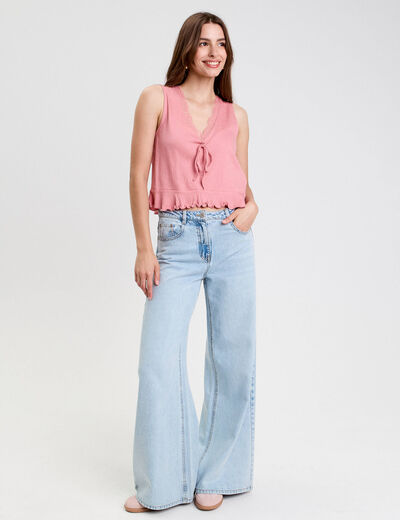 Débardeur col V sans manches vieux rose femme