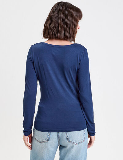 T-shirt uni à manches longues bleu foncé femme