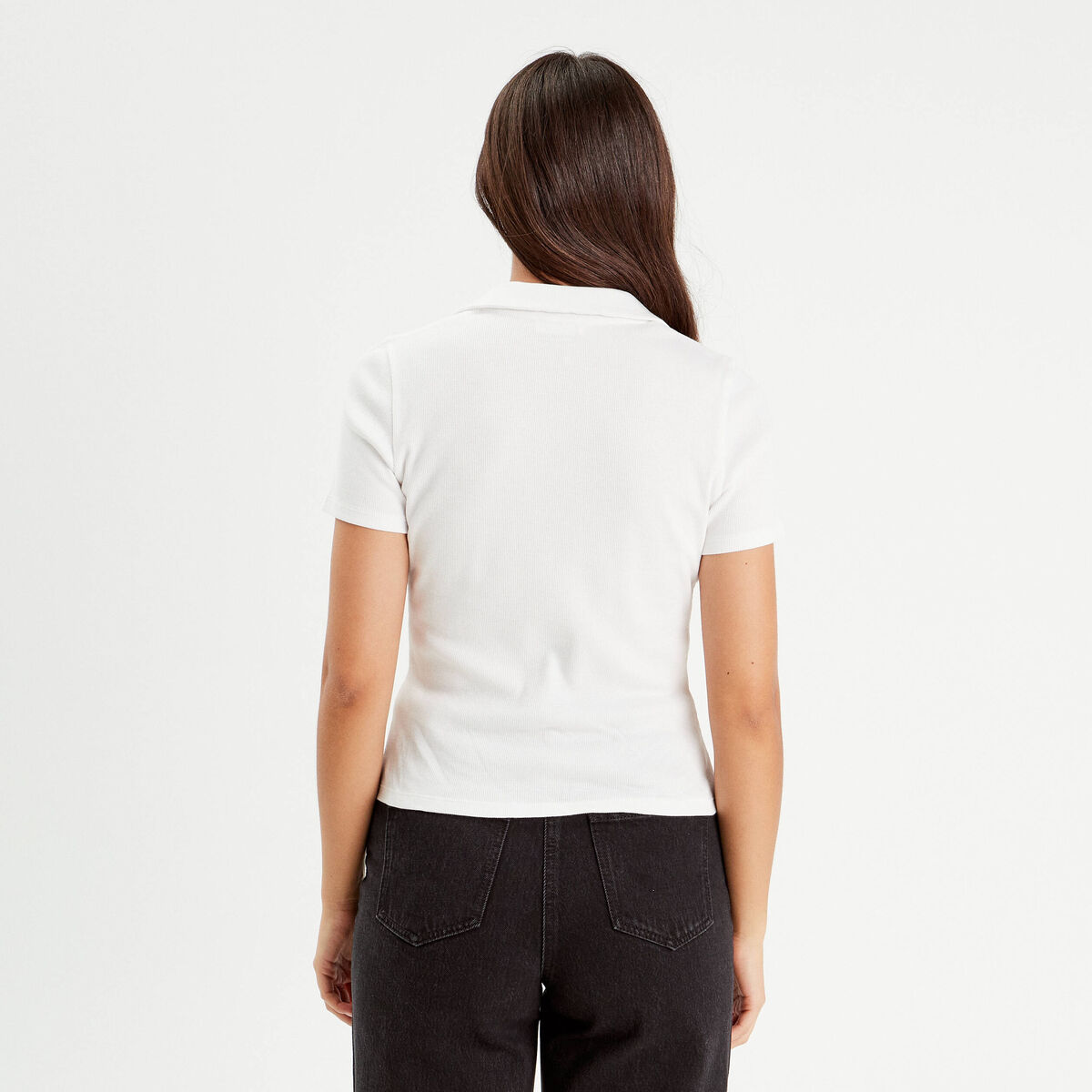 Polo manches courtes côtelé ecru femme