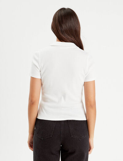 Polo manches courtes côtelé ecru femme