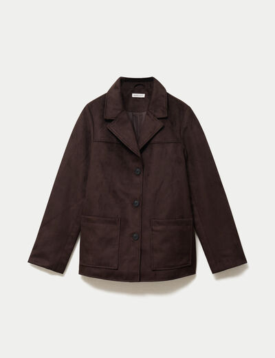 Blazer oversize manches longues daim marron chocolat femme