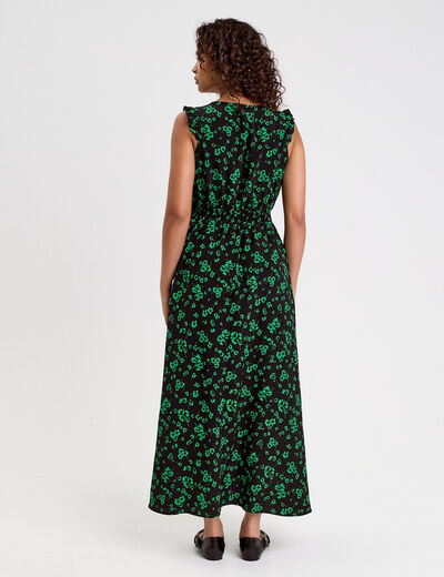 Robe longue évasée col v sans manches vert fluo femme