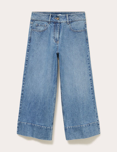 Jean wide leg cropped taille haute denim stone femme