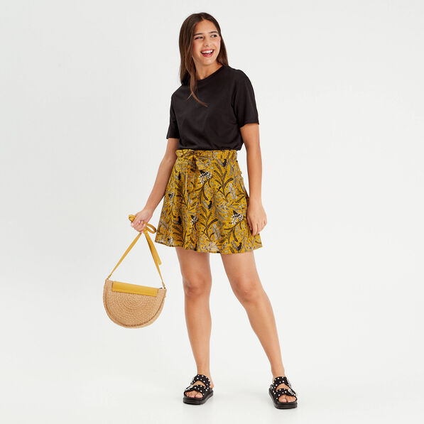 Jupe évasée ceinturée marron femme
