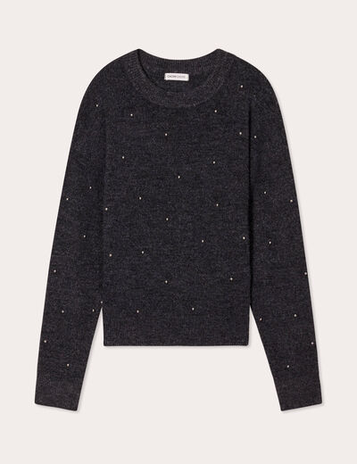 Pull col rond avec perles gris foncé femme