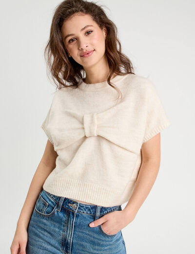 Pull dos devant détail noeud sable femme
