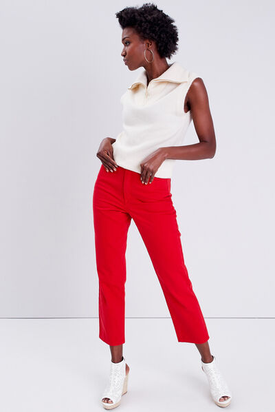 Pull débardeur avec col zippé ecru femme