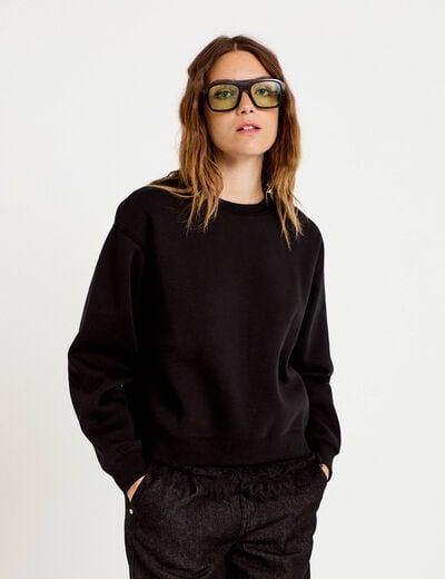 Sweat droit col rond d&eacute;tail dentelle noir femme