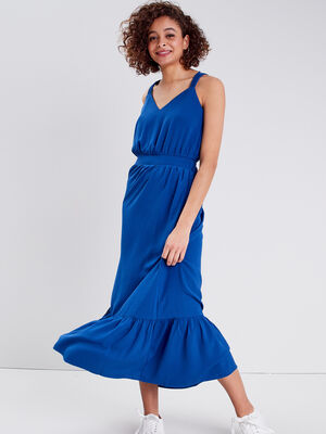 robe longue evasee bleu femme