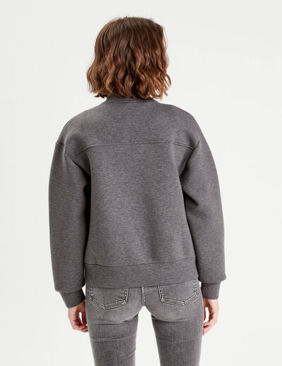 Sweat boutonné col teddy gris foncé femme