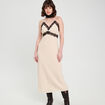 Robe longue ajustée dentelle sable femme