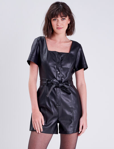 Combishort ceinturé noir femme