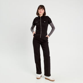 Combinaison pantalon en jean denim noir femme