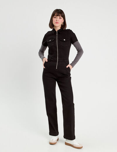 Combinaison pantalon en jean denim noir femme