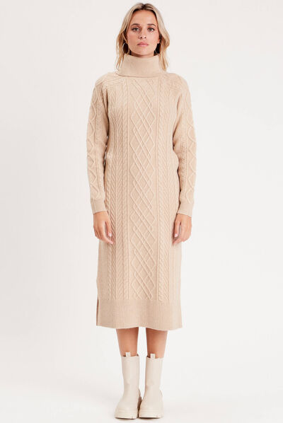 Robe pull longue droite sable femme