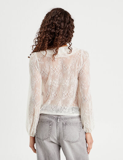 Blouse dentelle paillettes ecru femme