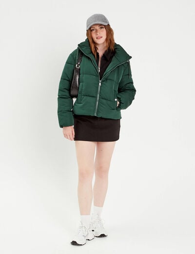 Doudoune droite zippée vert foncé femme