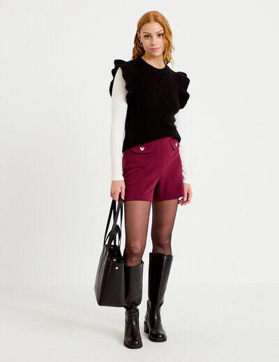 Short stretch d&eacute;tails coeur bordeaux femme
