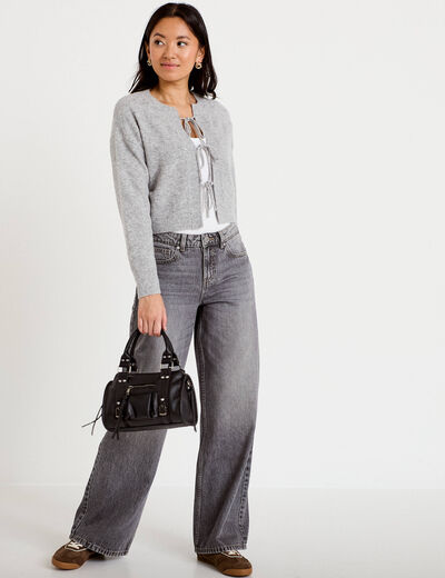 Jean wide leg taille basse denim gris femme