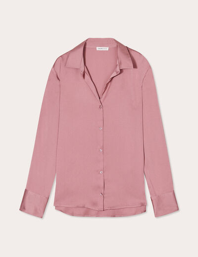 Chemise manches longues satin vieux rose femme