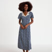 Robe longue &eacute;vas&eacute;e col v dentelle bleu marine femme