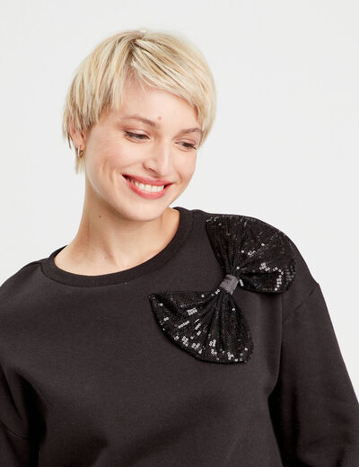 Sweat noeud sequins noir femme