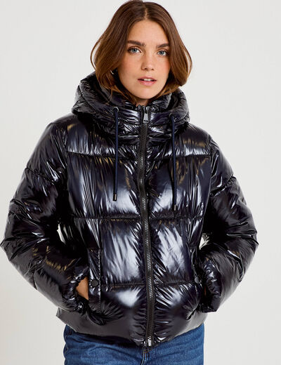 Doudoune bas resserr&eacute; manches longues bleu marine femme