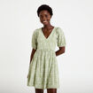 Robe droite courte col v manches courtes vert femme
