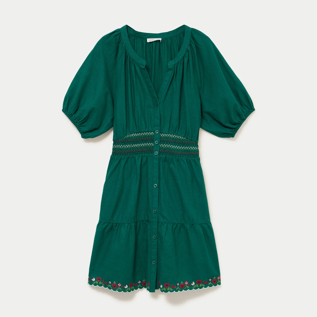 Robe courte &eacute;vas&eacute;e col am&eacute;ricain vert fonc&eacute; femme