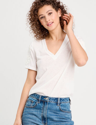 T-shirt manches courtes ecru femme