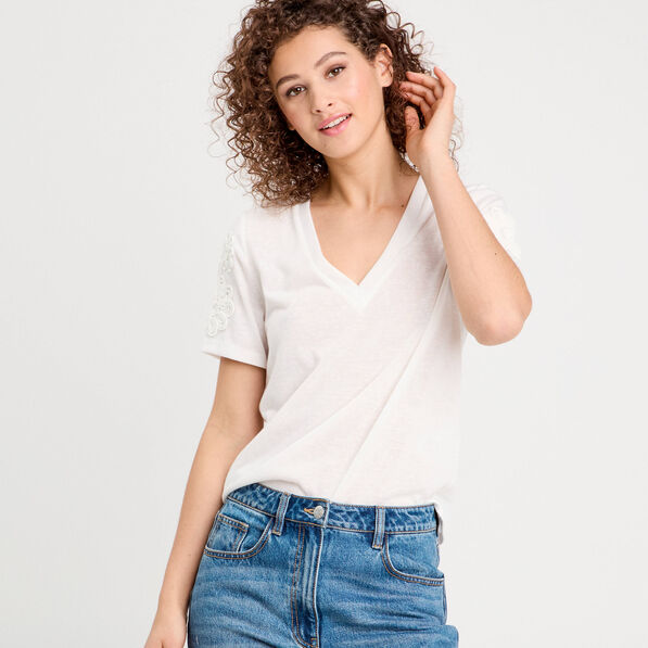 t shirt manches courtes ecru femme T-shirt manches courtes ecru femme