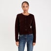 Gilet boutonn&eacute; manches longues marron fonc&eacute; femme
