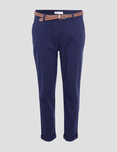 Pantalon chino 7/8ème bleu marine femme