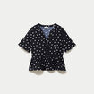 Blouse cintr&eacute;e col v manches courtes noir femme
