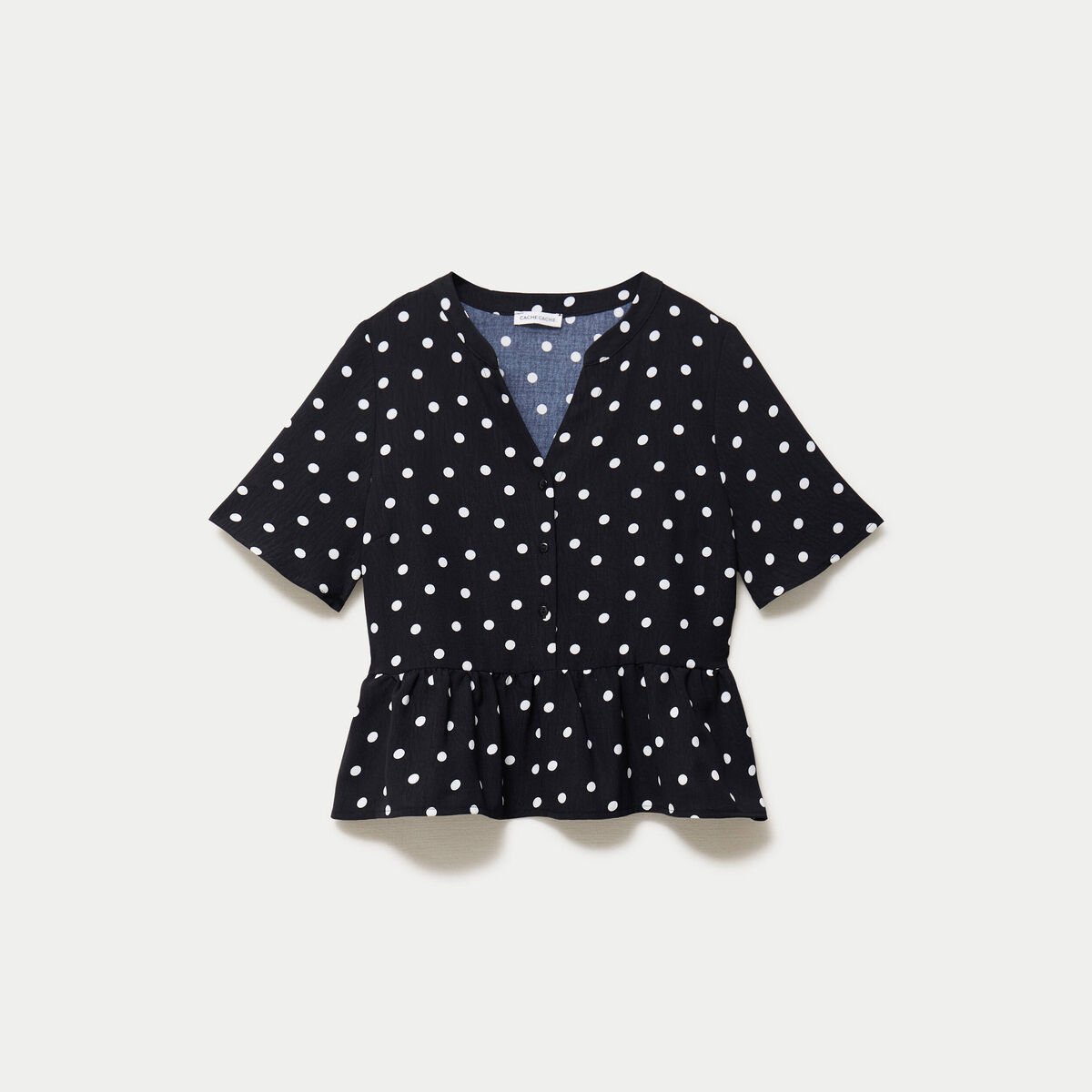 Blouse cintr&eacute;e col v manches courtes noir femme