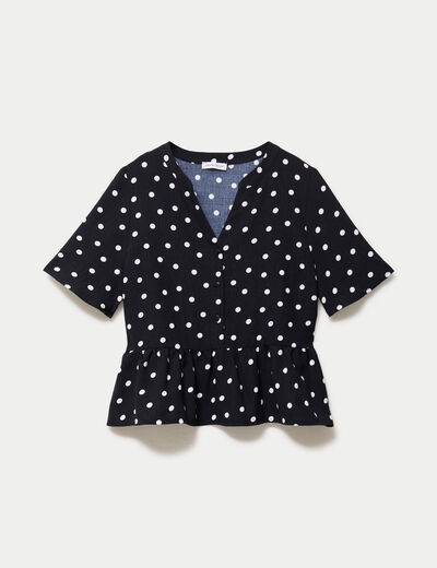 Blouse cintr&eacute;e col v manches courtes noir femme