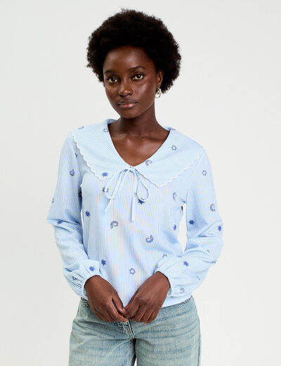 Blouse col xxl manches longues blanc femme