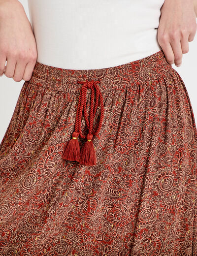 Jupe longue fluide rouge fonc&eacute; femme