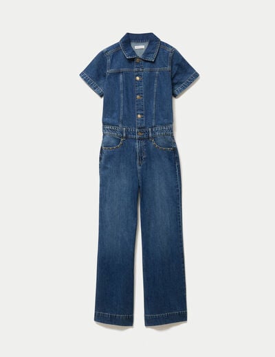 Combinaison jean flare col am&eacute;ricain denim stone femme
