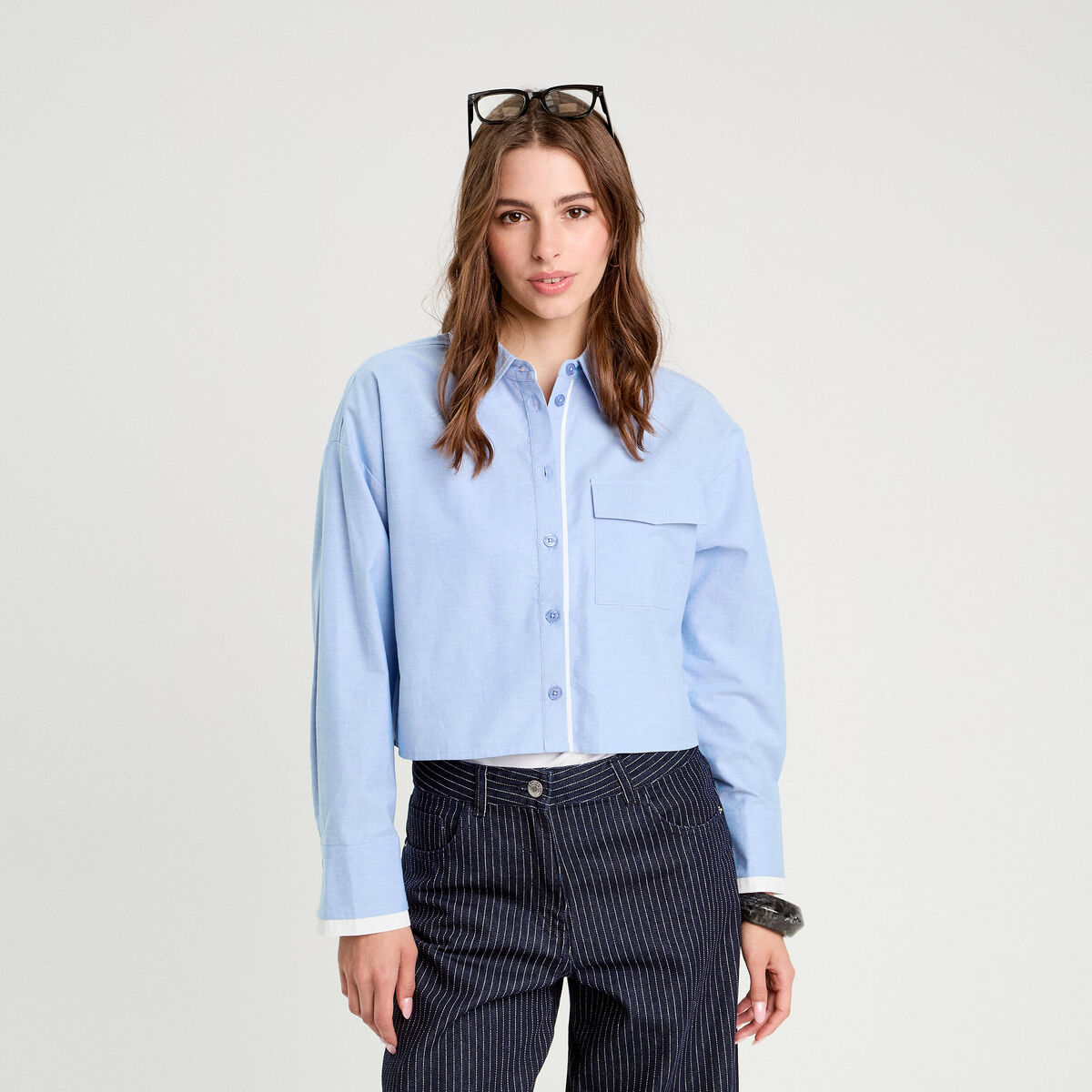 Chemise manches longues bleu ciel femme